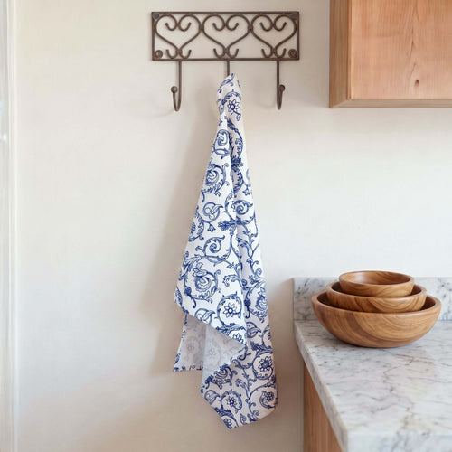 Blue & White Victorian Swirl Print Cotton Kitchen Towel | 100% Cotton | 20