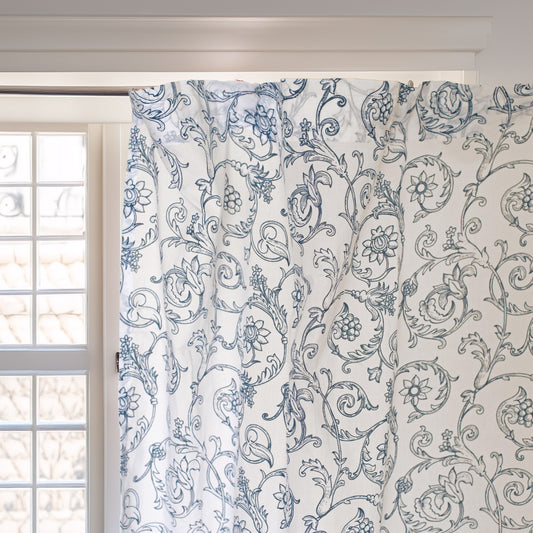 Blue Swirl - Sheer printed curtain Panel
