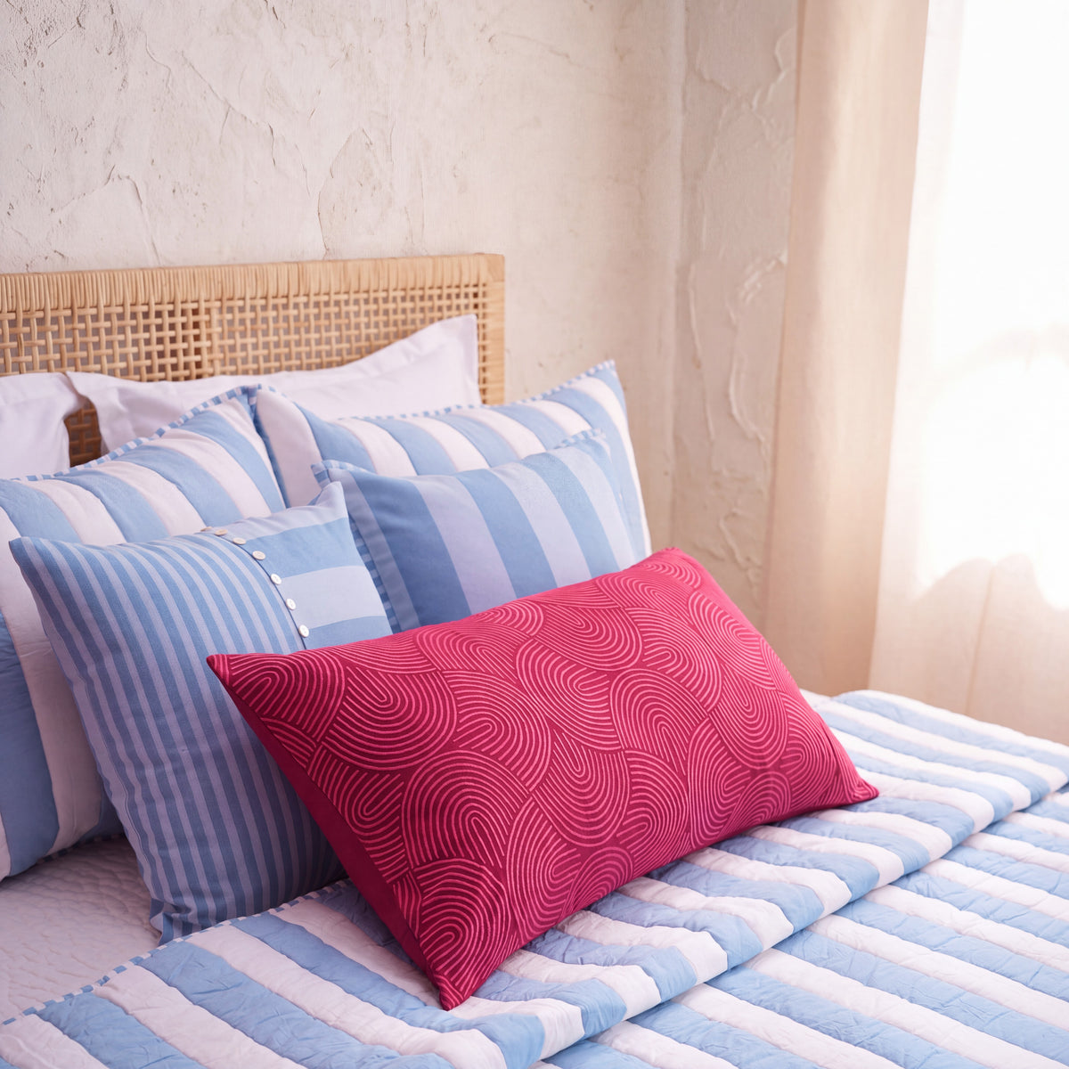 Blue and White Stripe Cotton Quilt Set | Stripe Pattern Quilting