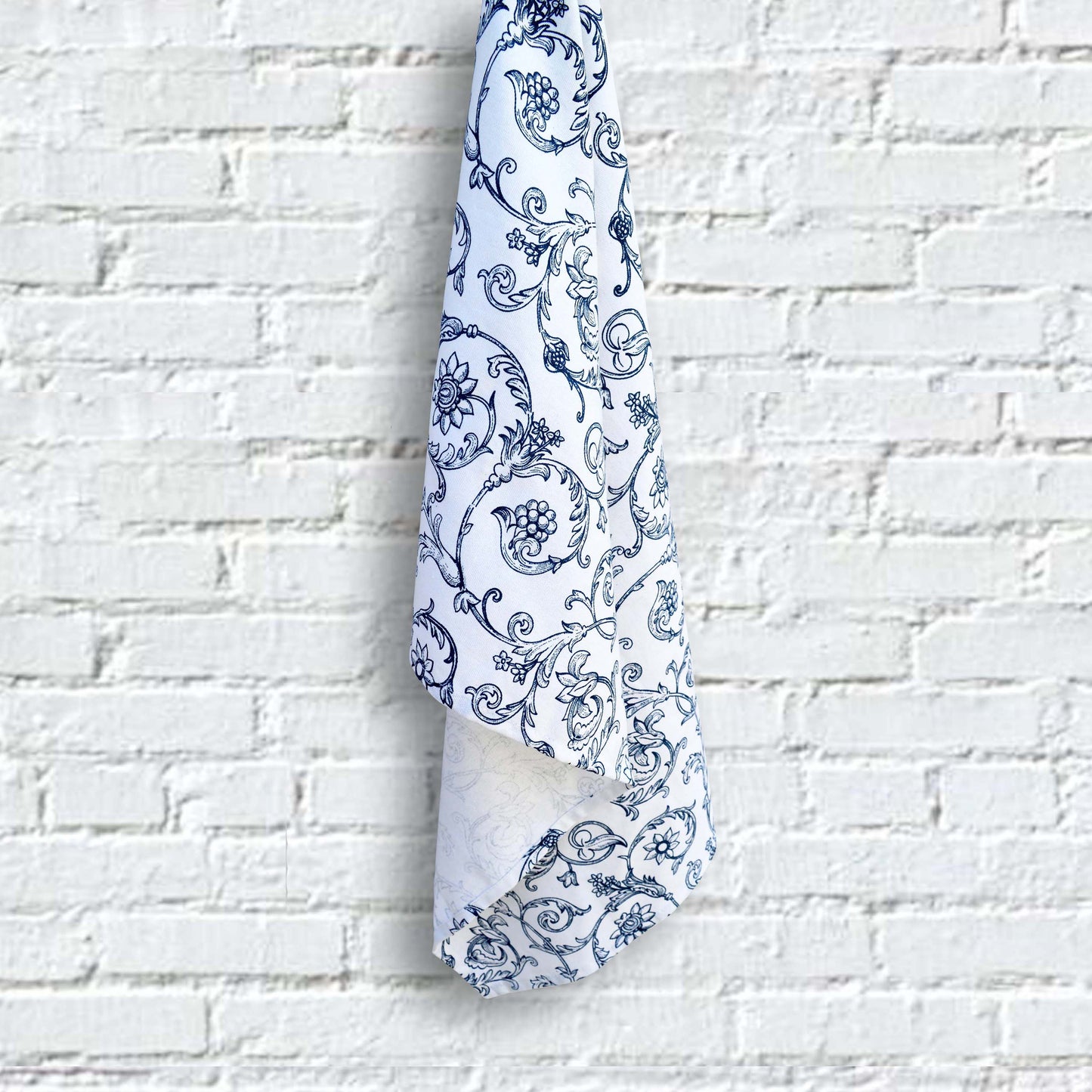 SWIRL cotton Table napkin, blue swirl victorian print on white
