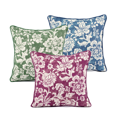Plum Dominoterie Bold Floral Print Cotton Cushion Cover | 16", 18", 20" & 24" | Zip Closure