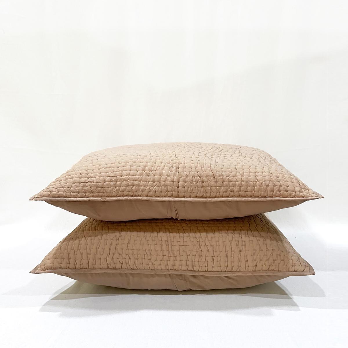 FAWN / BEIGE colour kantha Quilted pillow cases, Sizes available