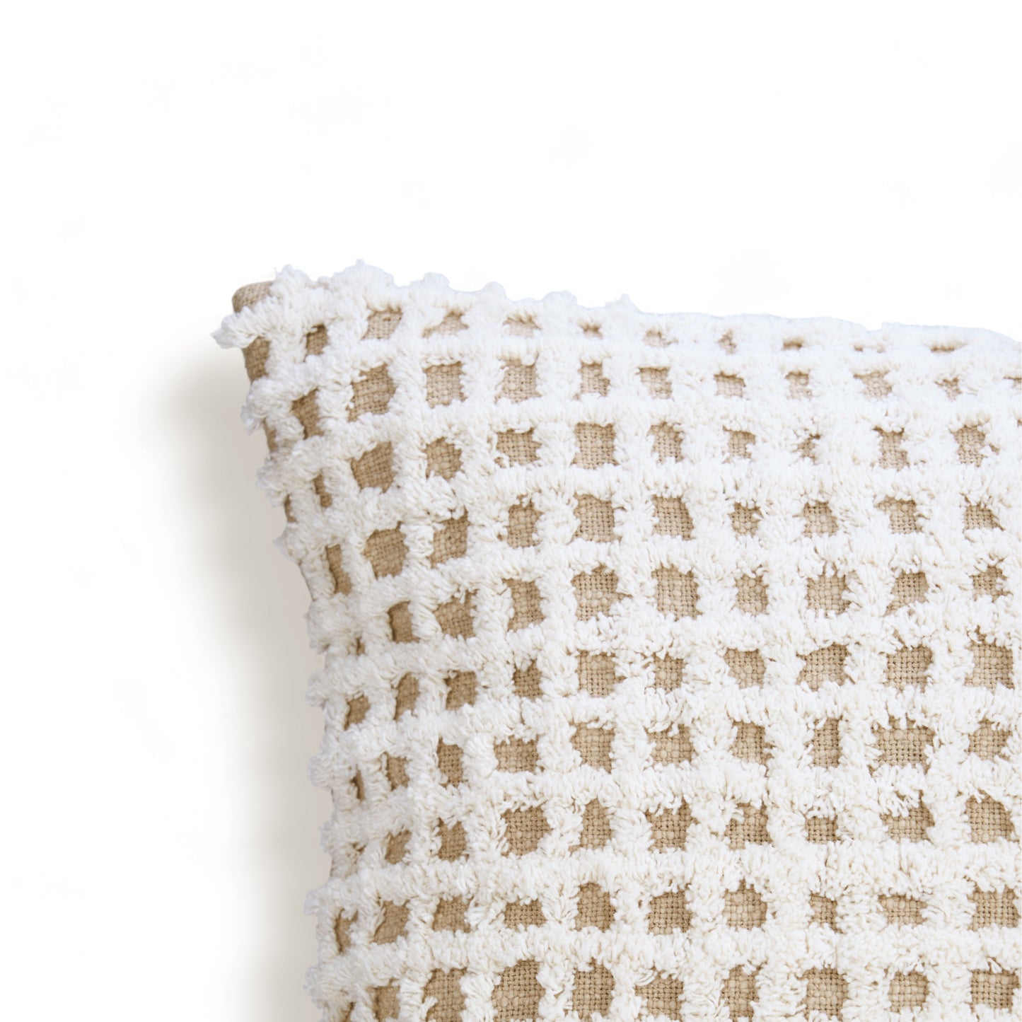 Checkered Tufted off white & Beige Throw Pillow Cover, 18X18 inches - Zulu Collection