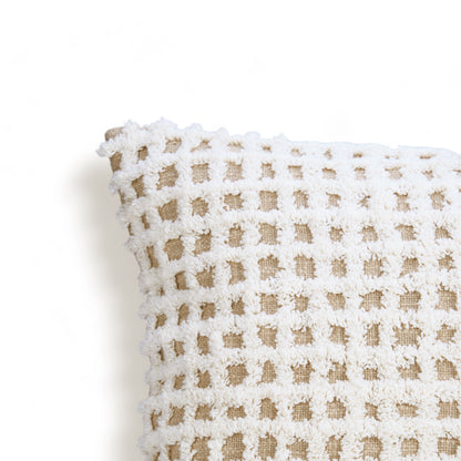 ZULU - Checkered Tufted off white & Beige Throw Pillow Cover, 18X18 inches - Zulu Collection