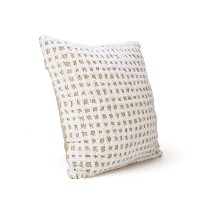 Checkered Tufted off white & Beige Throw Pillow Cover, 18X18 inches - Zulu Collection