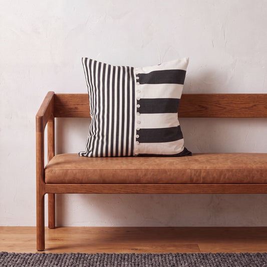 Cabana Club Black and Off White Panelled Stripe Cushion Cover with Buttons | 18×18 and 20×20 inches