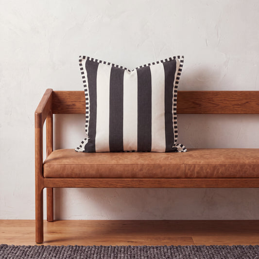 CABANA CLUB - Black and Off White Broad Stripe Printed Pillow with flange | 18"X18" and 20"X20"
