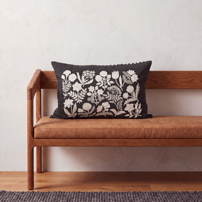 CABANA CLUB - Black & White Oblong Botanical Embroidery Pillow | 14X21 inches