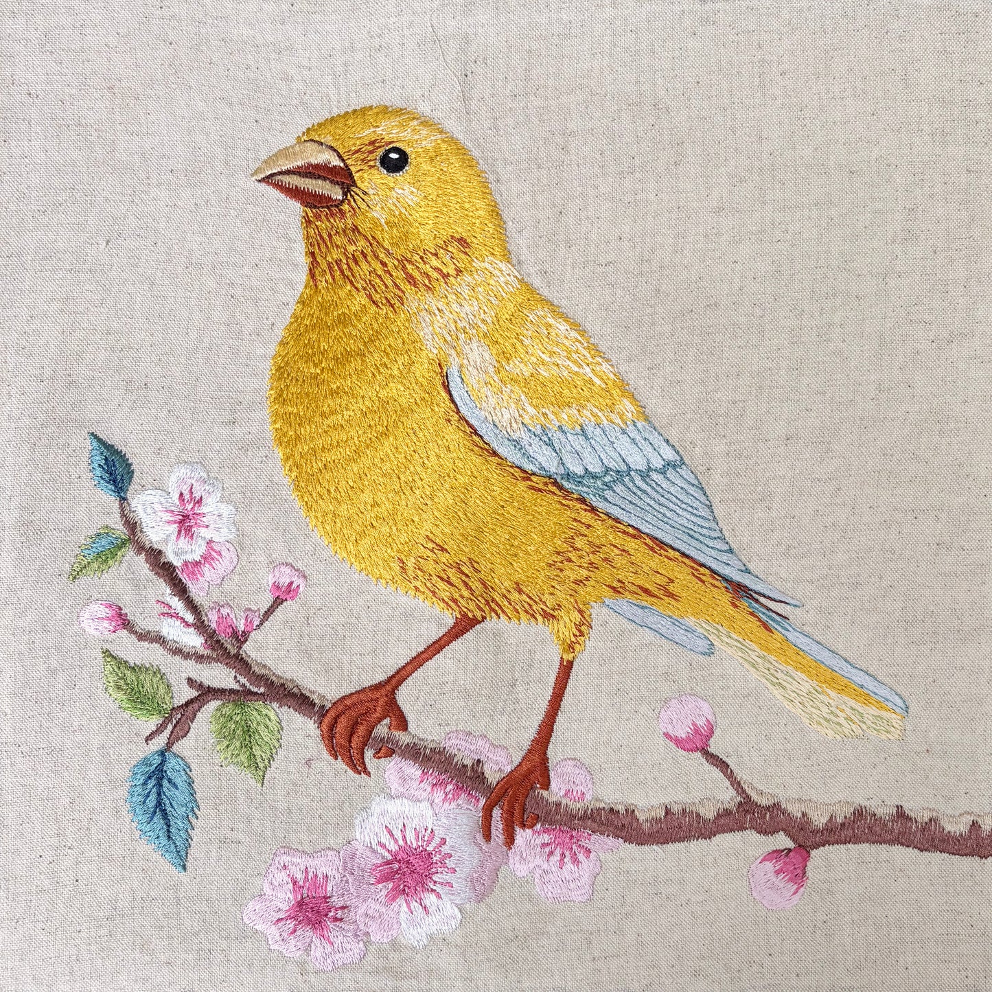 BOTANICAL - Canary Yellow Embroidered wall art with teak wooden frame | 12X12 & 24X24 inches