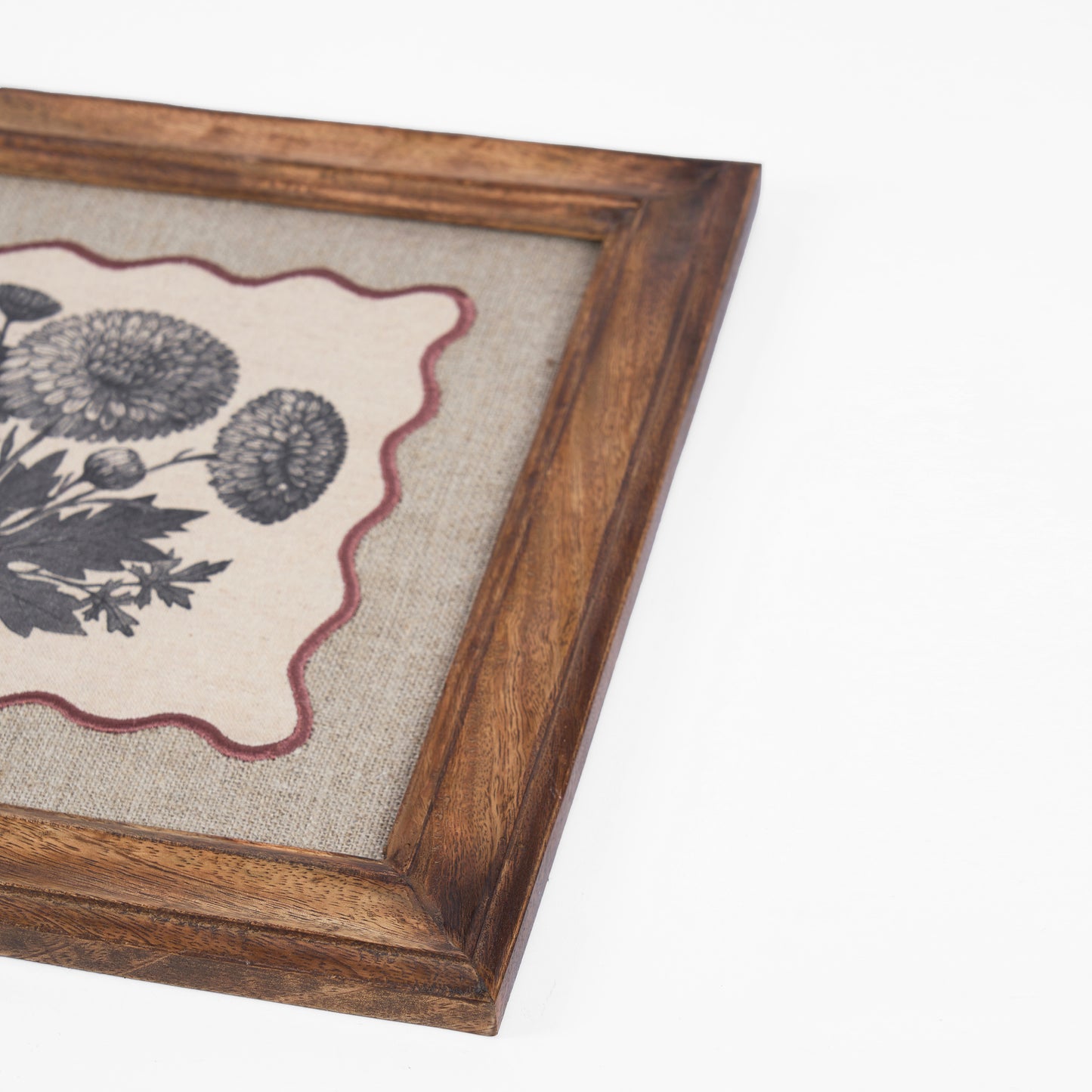 Chrysanthemum Botanical Wall Art – Framed Gift | Embroidered Linen, 12×12 inches