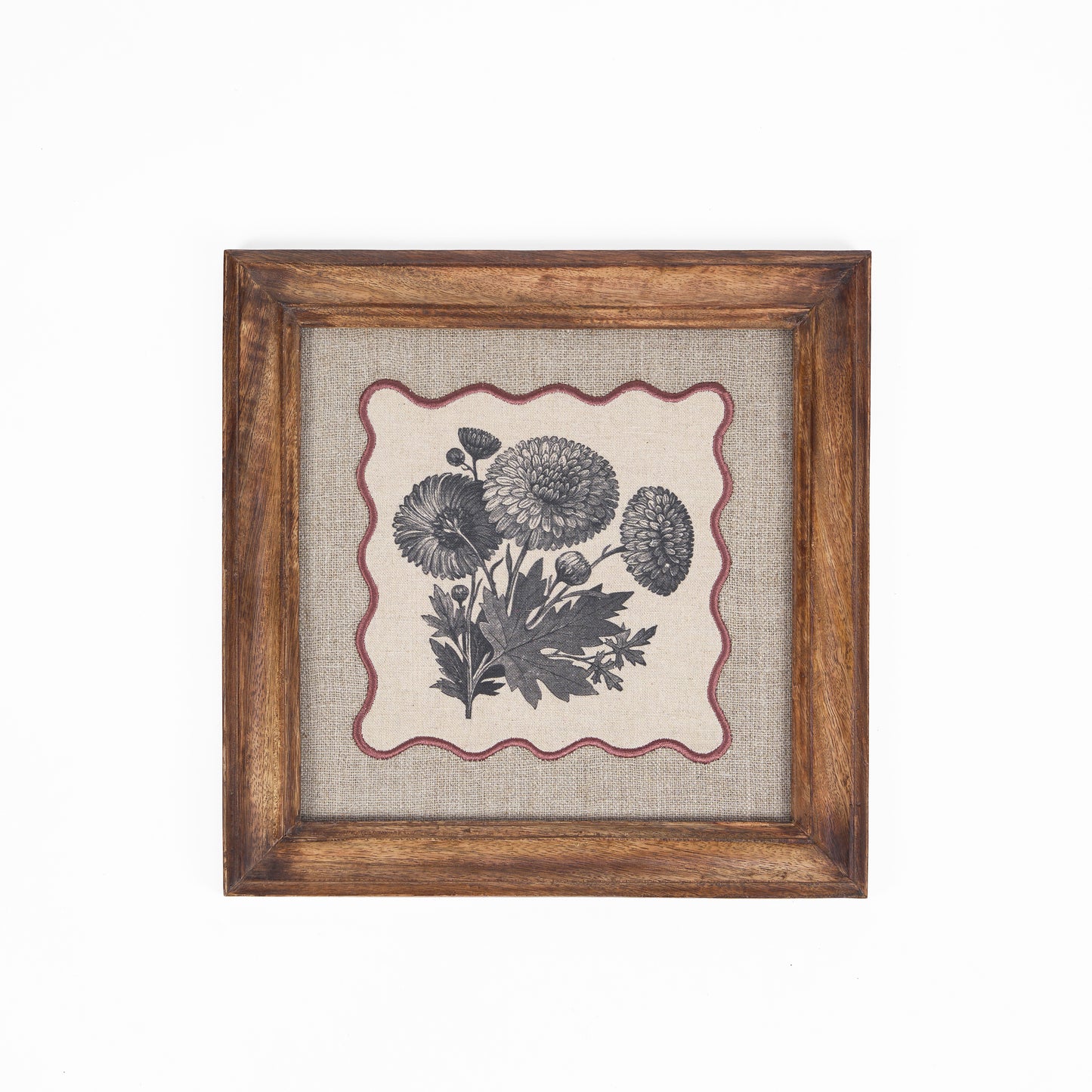 BOTANICAL wall art, Chrysanthmum motif with wooden frame, 12X12 inches