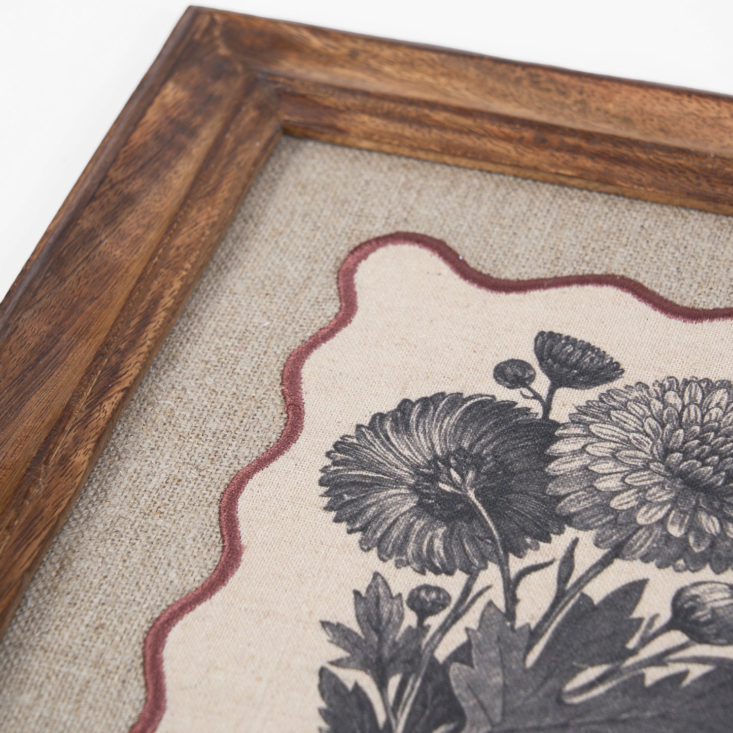 Chrysanthemum Botanical Wall Art – Framed Gift | Embroidered Linen, 12×12 inches
