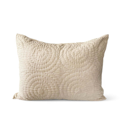 PILLOW SHAM - Beige cotton linen fabric with CIRCLE pattern quilting, Sizes available