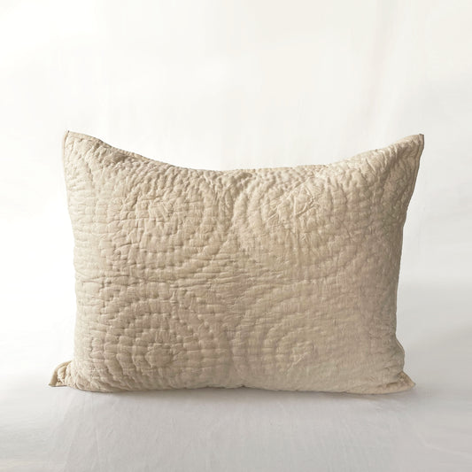 BEIGE cotton linen Quilted pillow case with CIRCLE pattern quilting, Sizes available