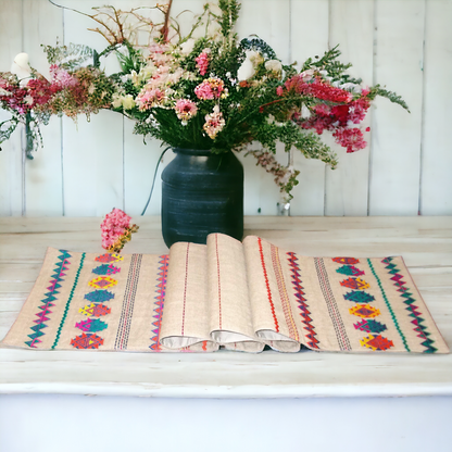 Folk Kilim Table Runner – Aztec | Pure Linen Embroidery | Bohemian Decor - Vliving