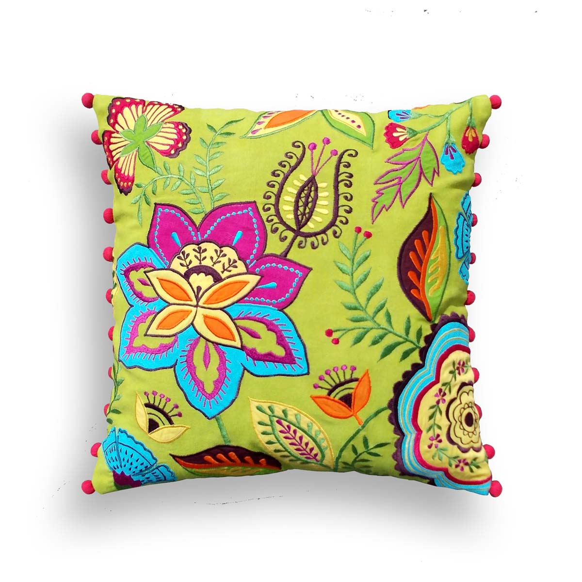 Stylized floral - green cushion cover, embroidered pillow, applique, boho pillow cover
