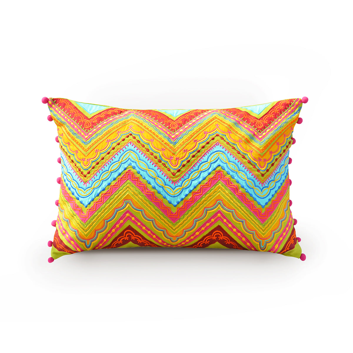 Stylized floral - Obong embroidered pillow, zigzag pattern, 14X21 inches