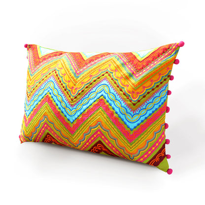 Stylized floral - Obong embroidered pillow, zigzag pattern, 14X21 inches