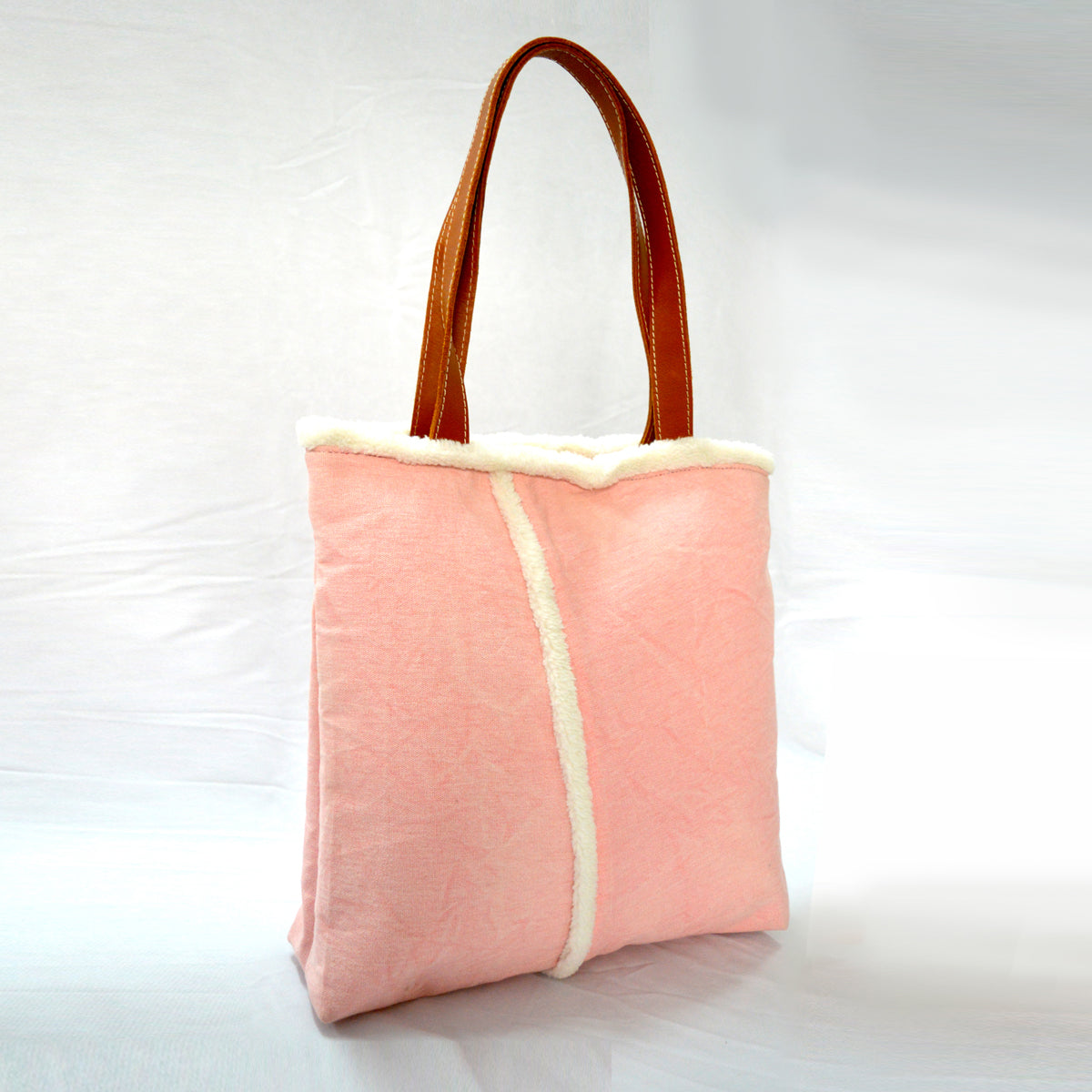 Tote bag - blush stonewashed canvas with leather handles