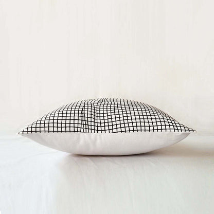 Illusion -  black and white cotton check print pillow cover