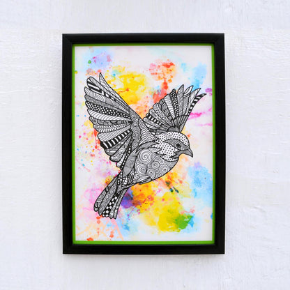 Wall art, bird doodle print, laminated, 8X11 inches