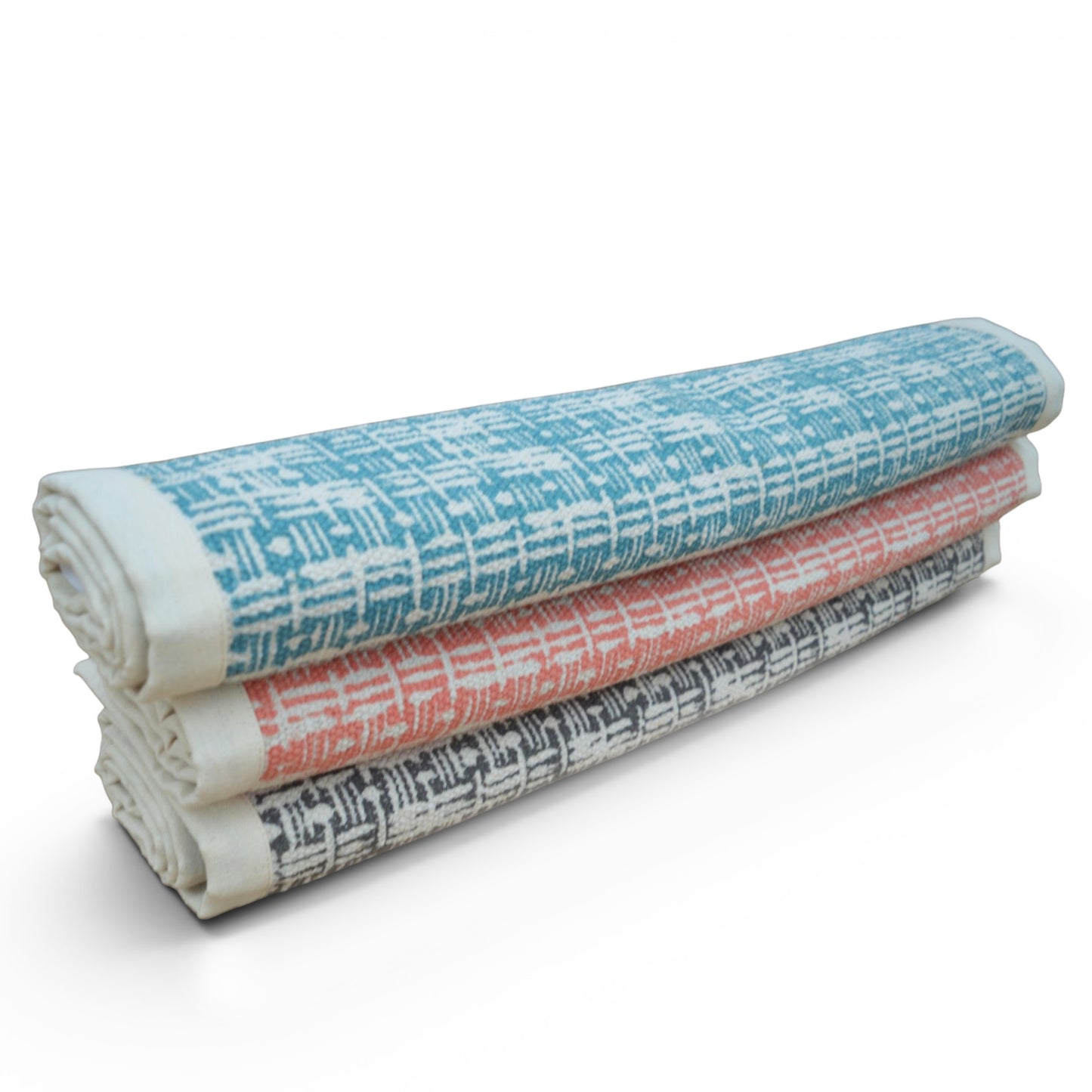 Coral & Off-White Cotton Rug | Basket Weave Print | Flatweave Dhurrie | 100% Cotton - Vliving
