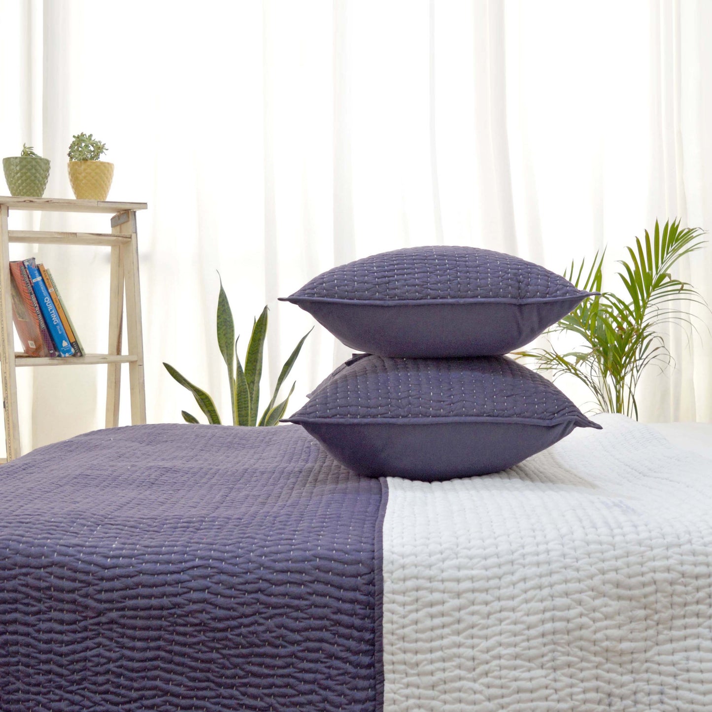 LAVENDER Kantha quilt - stripe pattern quilting - Quilt set / Quilt / Pillow case available
