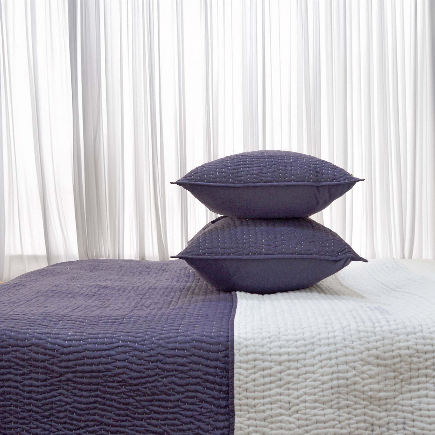 Lavender Kantha Quilt | Stripe Pattern Quilting | 100% Cotton | Handmade
