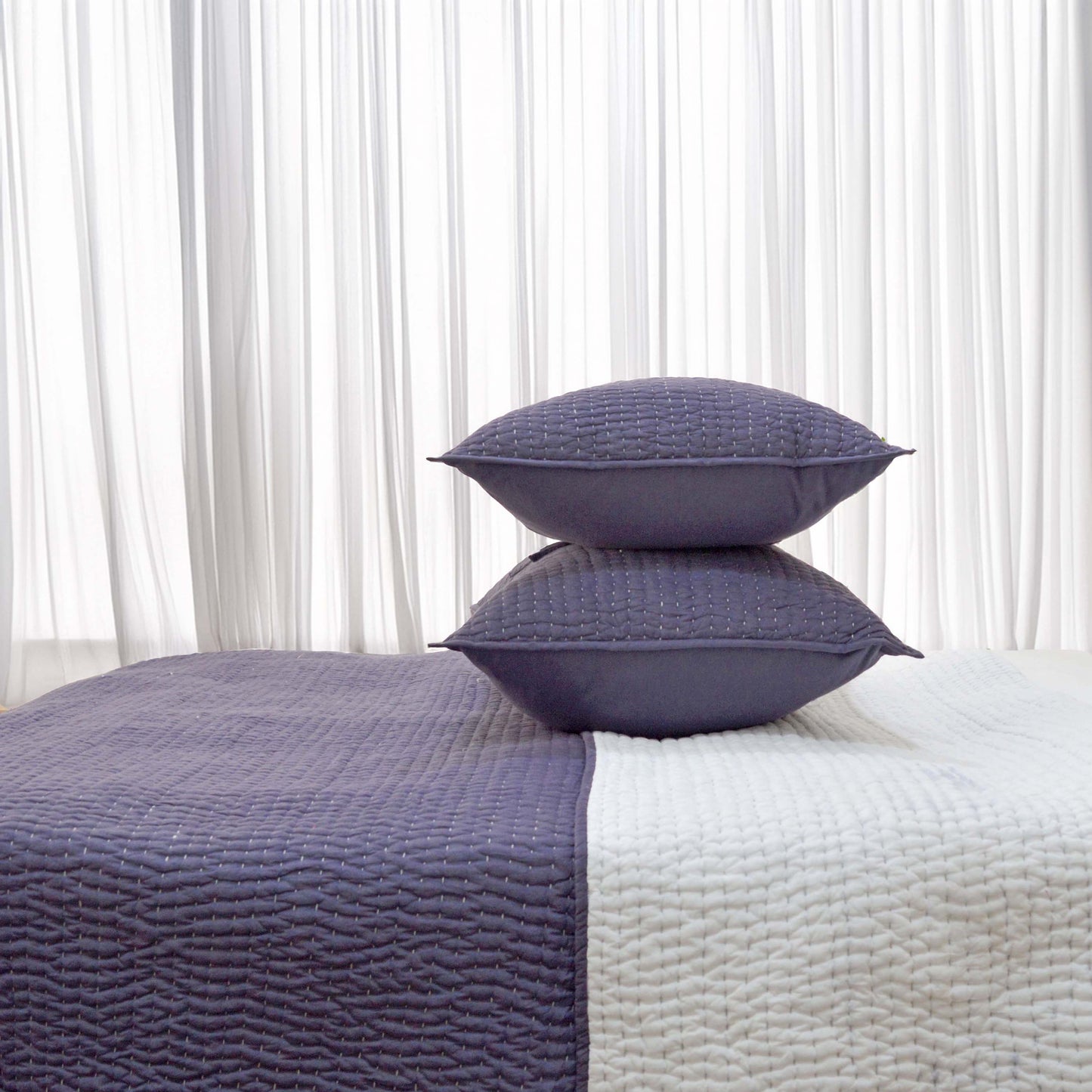 LAVENDER Kantha quilted bed set - stripe pattern quilting - sizes available