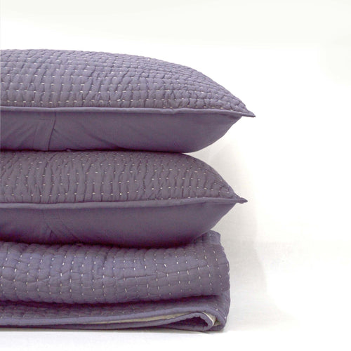 LAVENDER Kantha quilted bed set - stripe pattern quilting - sizes available