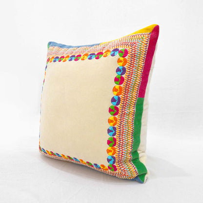 Carnival - Beige velvet pillow cover, multicolor hand embroidery, bohemian decor