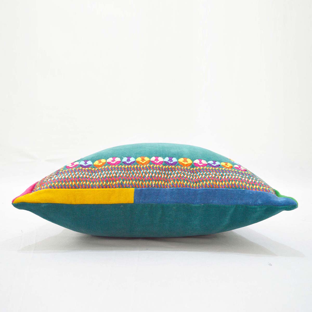 Carnival - Teal pillow cover, multicolour hand embroidery, bohemian decor cushion cover