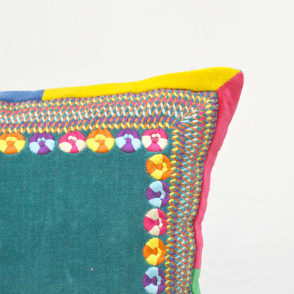 Carnival - Teal pillow cover, multicolour hand embroidery, bohemian decor cushion cover