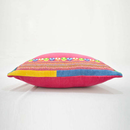 Carnival - Pink velvet pillow cover, multicolor hand embroidery, bohemian decor