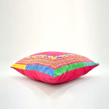 Carnival - Pink velvet pillow cover, multicolor hand embroidery, bohemian decor