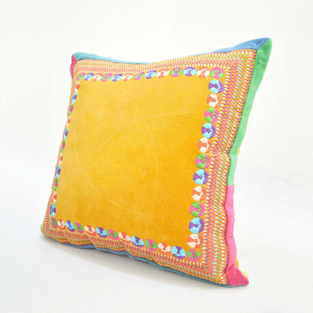 Carnival - Yellow pillow cover, multicolour hand embroidery, bohemian decor cushion cover