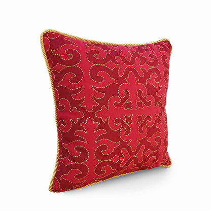 Christmas Red pillow cover, moroccan print, twisted chord piping and embroidery