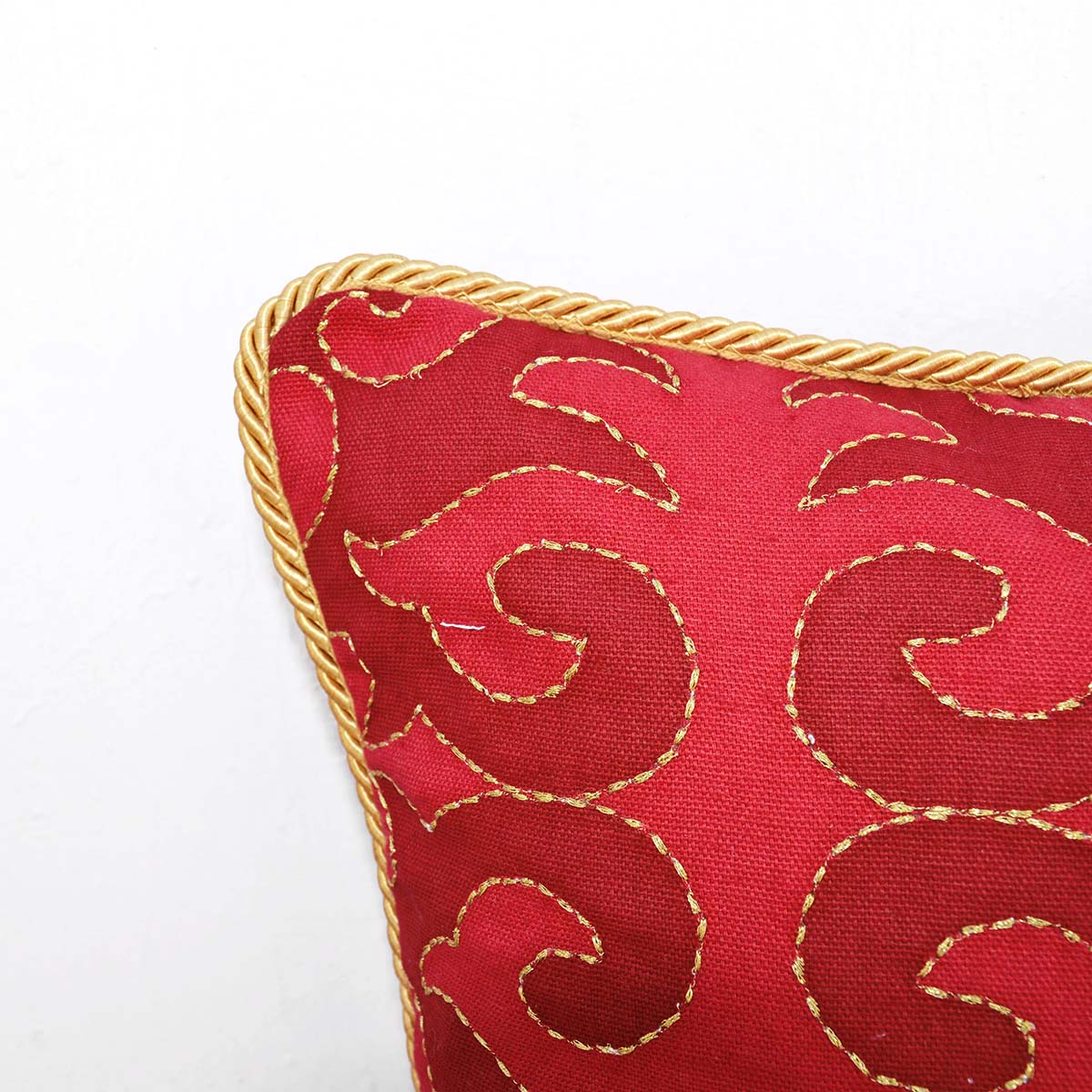 Christmas Red pillow cover, moroccan print, twisted chord piping and embroidery