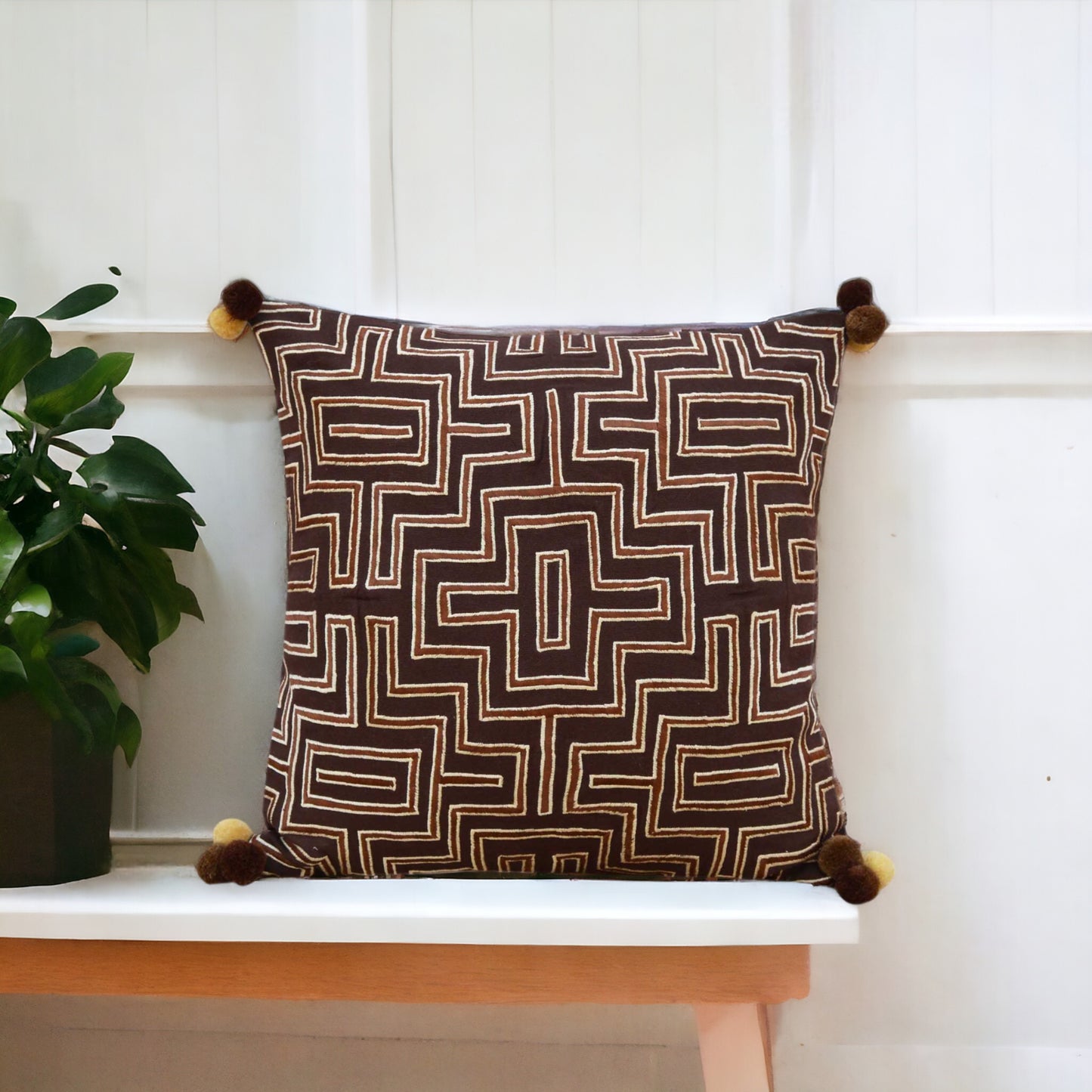 Mola - Brown color pillow cover, embroidered cushion cover