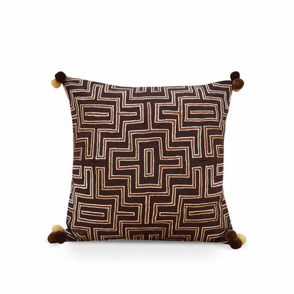 Mola - Brown color pillow cover, embroidered cushion cover