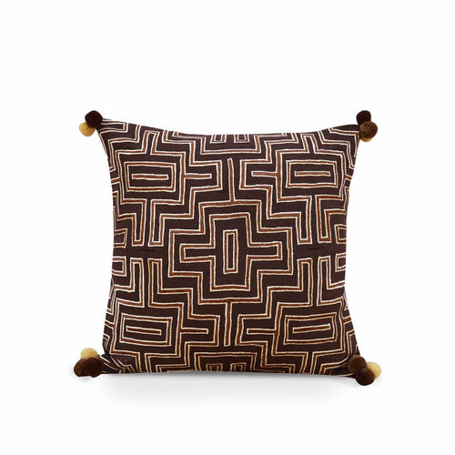 Mola - Brown color pillow cover, embroidered cushion cover