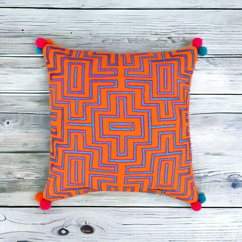 Mola -Tangerine pillow cover, embroidered cushion cover