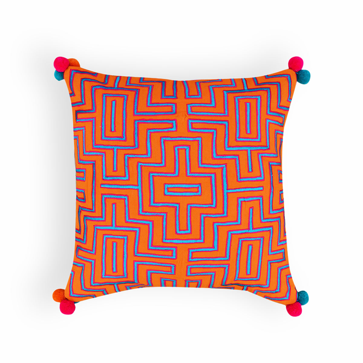 Mola -Tangerine pillow cover, embroidered cushion cover