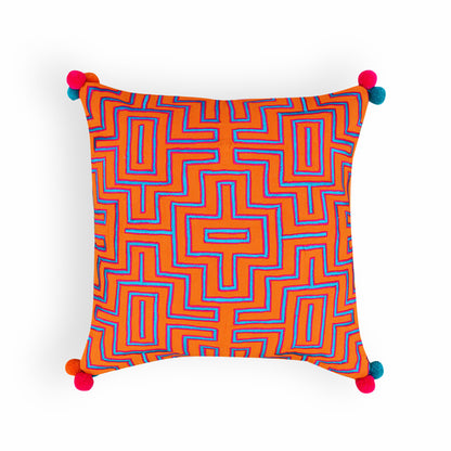 Mola -Tangerine pillow cover, embroidered cushion cover
