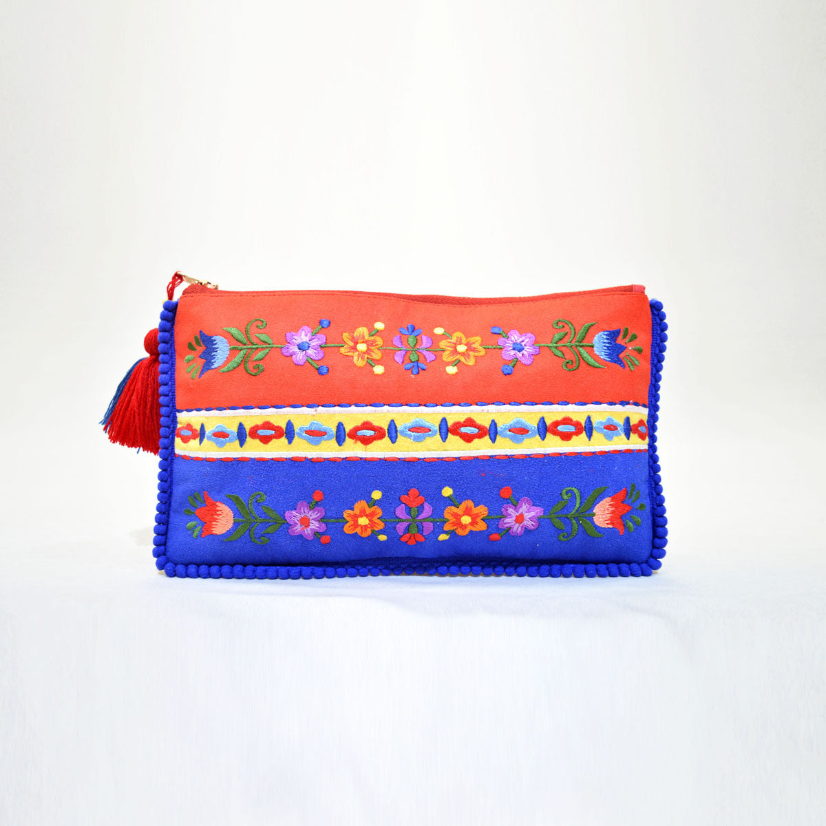 Truck art - Red and blue embroidered pouch, 5X9 inches