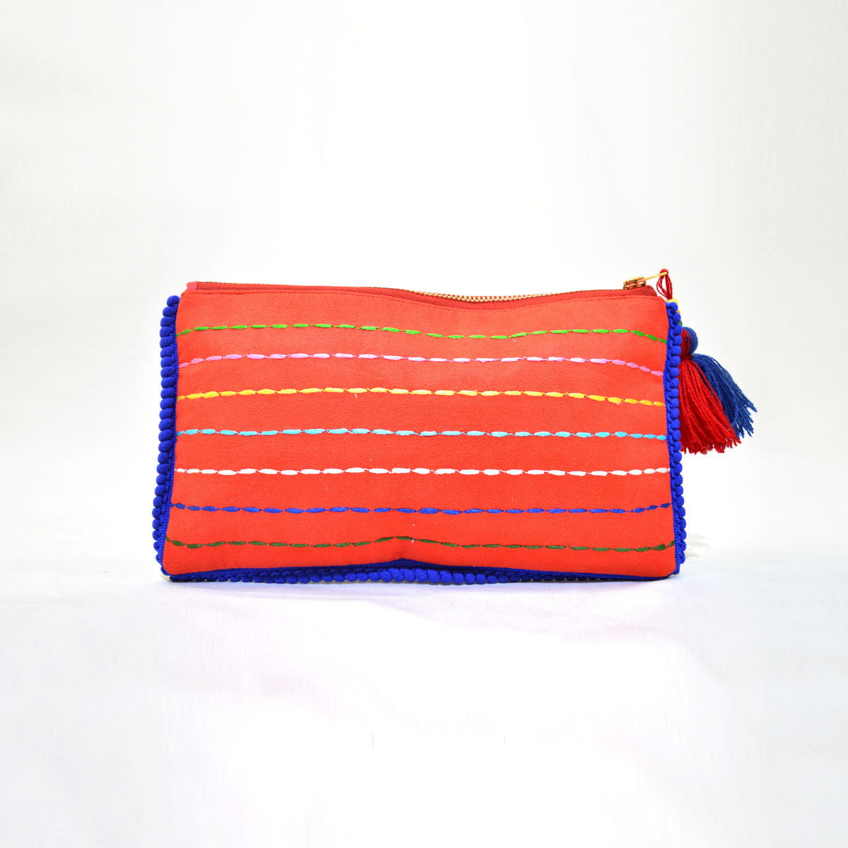 Truck art - Red and blue embroidered pouch, 5X9 inches