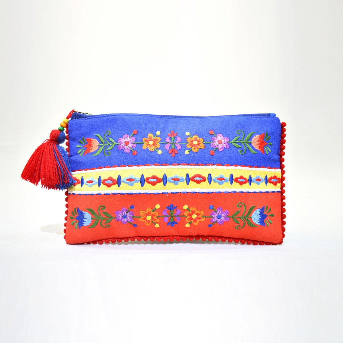 Truck art - Blue and red embroidered pouch, 5X9 inches