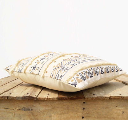 Handira - Cream cotton embroidered cushion cover 16X16 inches