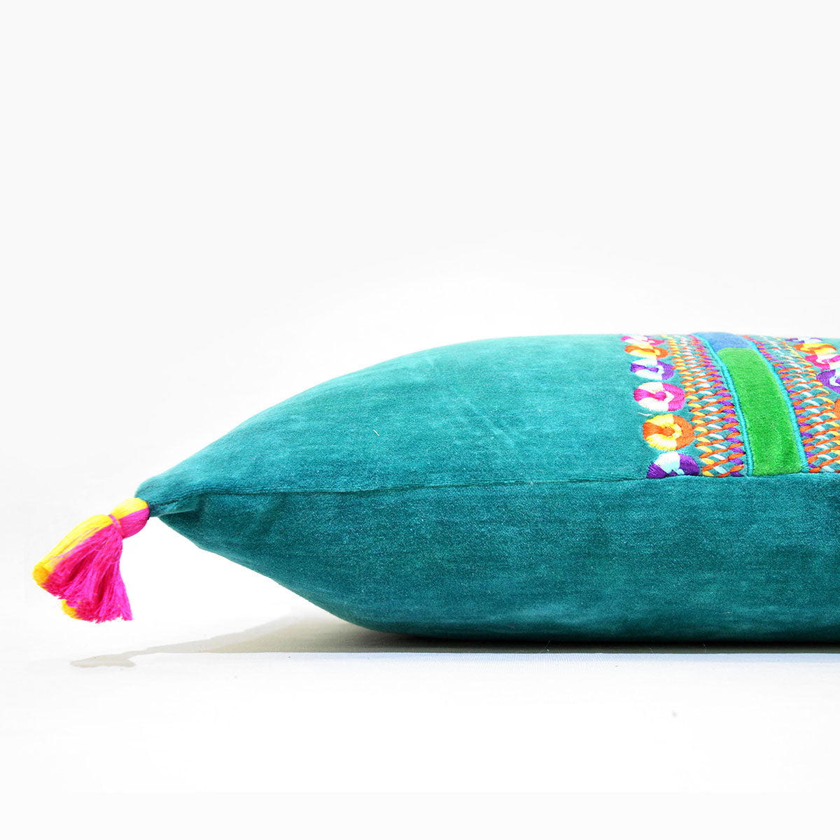 Carnival - Teal pillow cover, multicolor hand embroidery, bohemian oblong cushion cover