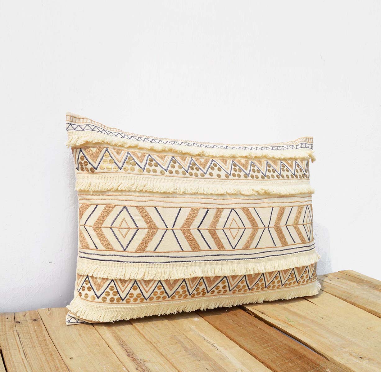 Handira - Cream cotton embroidered cushion cover, Sizes available